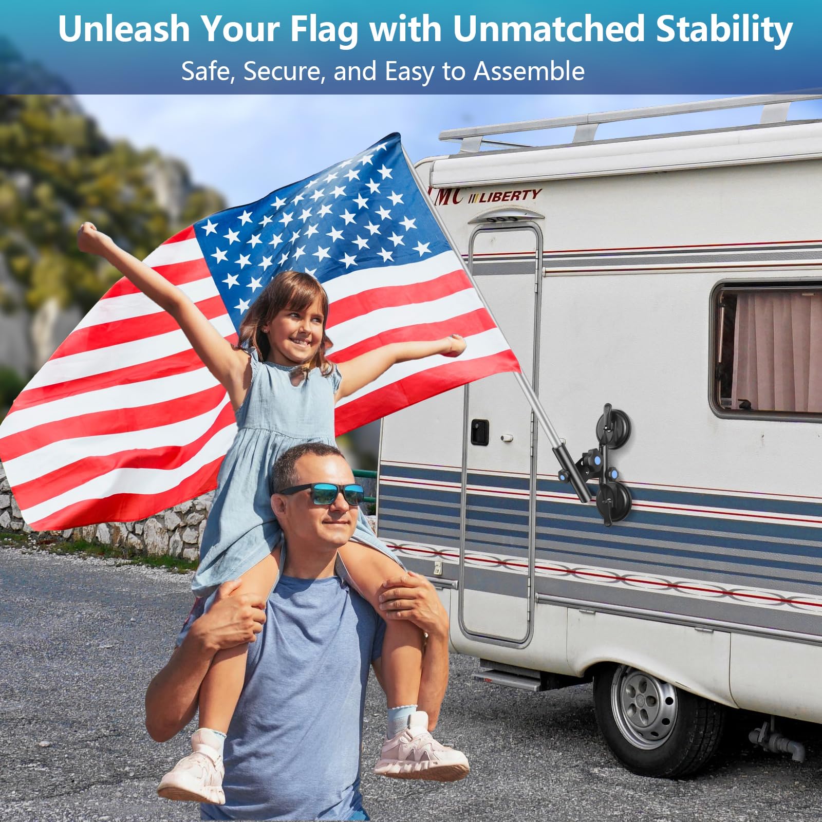 BOHMR tool-free installation demonstration shows quick setup on smooth RV surfaces