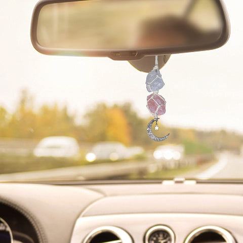 BOHO GARDEN dangling moon crystal adds calm and focus during daily commutes.