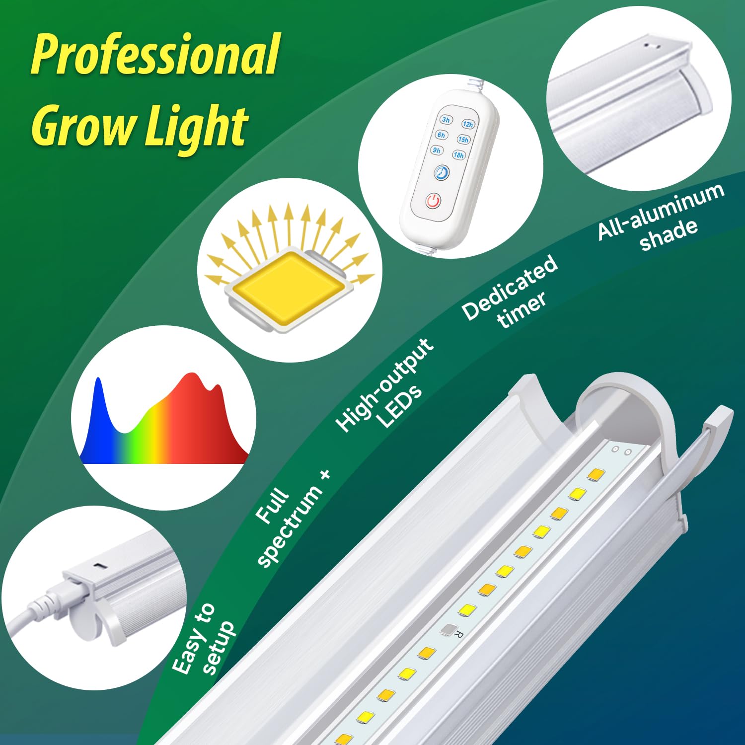 Bokeedo T5 grow light timer function enables easy daily scheduling.