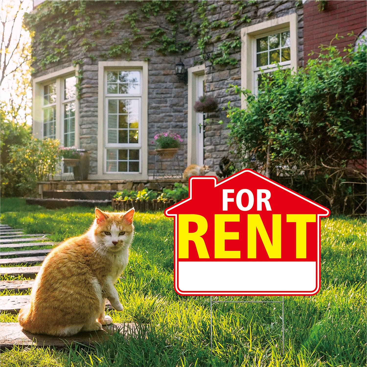 BOLDVANTIX For Rent sign with yellow accent attracts passing foot traffic