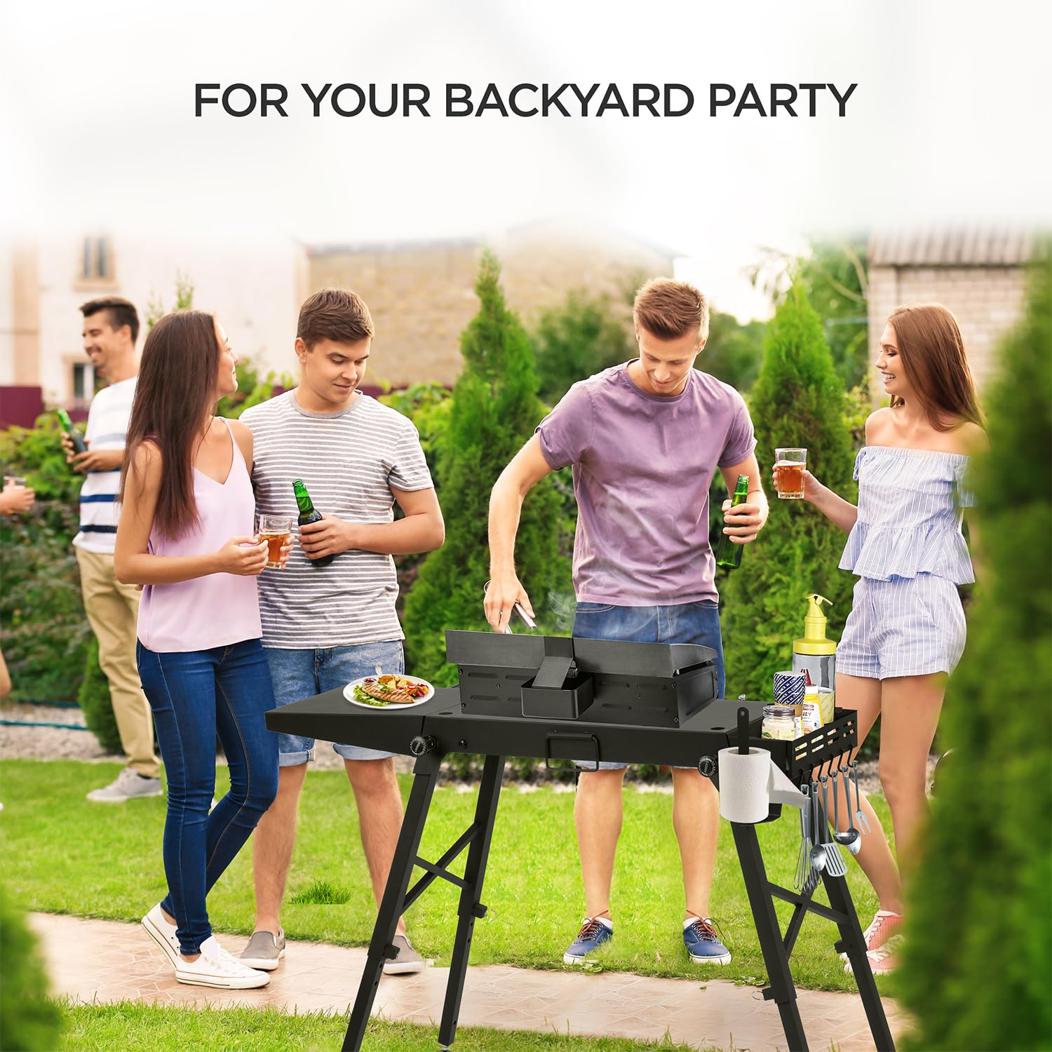 BoldWorks Griddle Stand anti-slip feet keep it steady on uneven ground