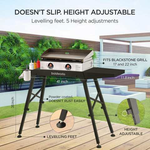 BoldWorks Griddle Stand fits Blackstone 22-inch griddle for extra cooking space