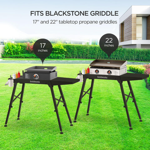 BoldWorks Griddle Stand height adjustable from 27 to 31 inches for comfortable grilling