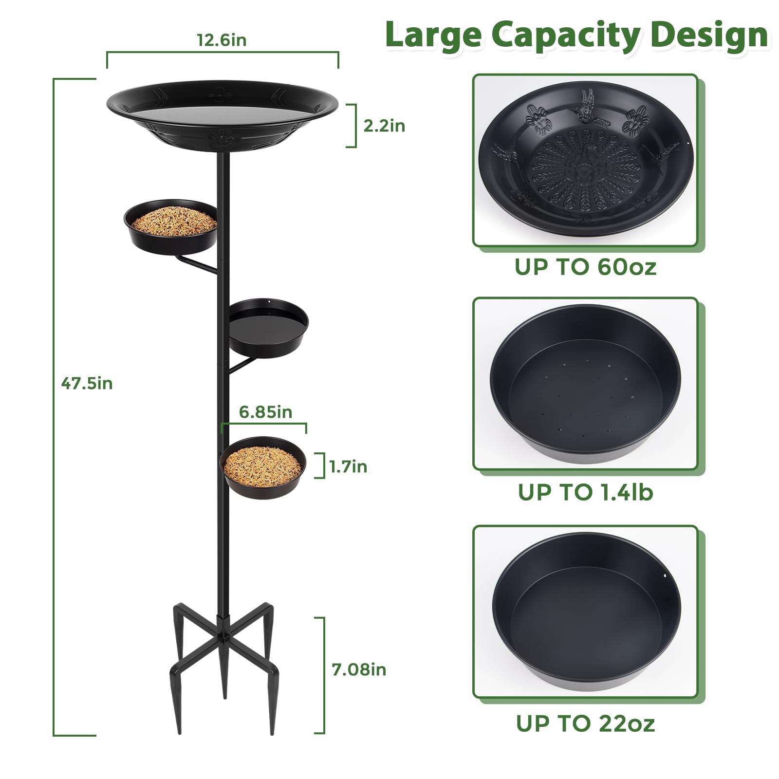 Fully assembled height reaches 47.5 inches for viewing.