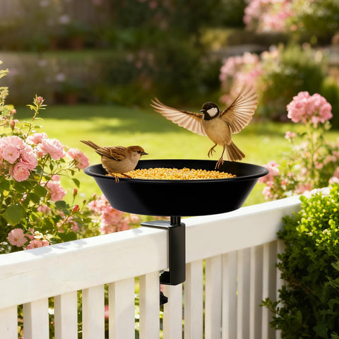 BOLITE deck-mounted feeder in heavy-duty steel resists rust for long-lasting balcony use