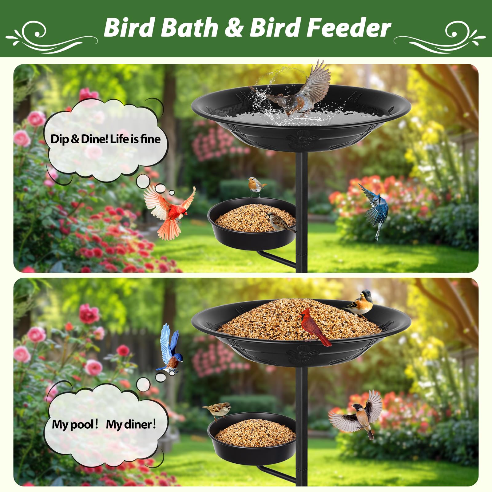 Sturdy 5-prong base keeps the bath stable in wind.
