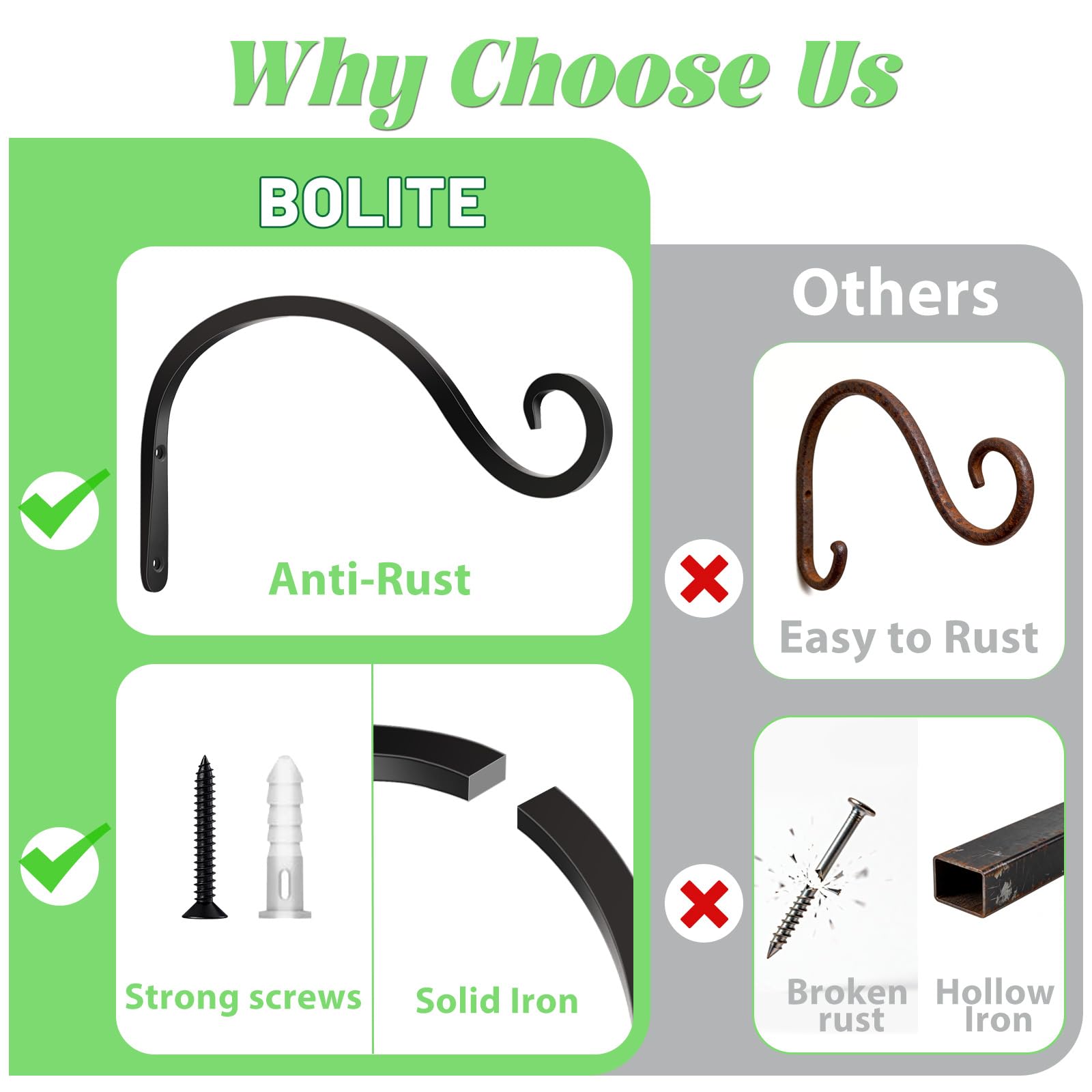 BOLITE heavy duty suspension hook handles substantial weights with stability.
