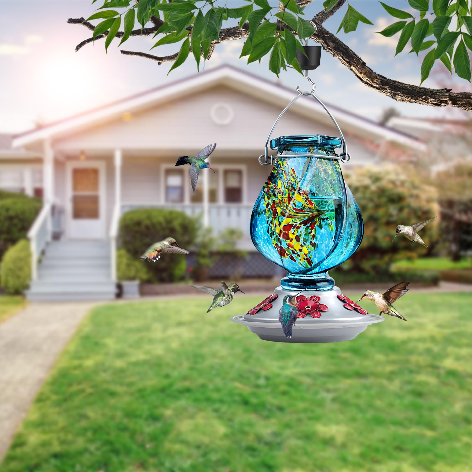 BOLITE feeder features an ant moat to keep nectar clean outdoors