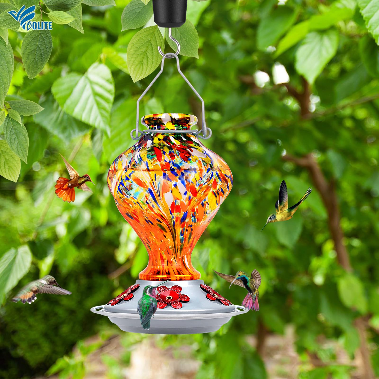 BOLITE feeder with ant moat protects nectar from ants for cleaner feeding