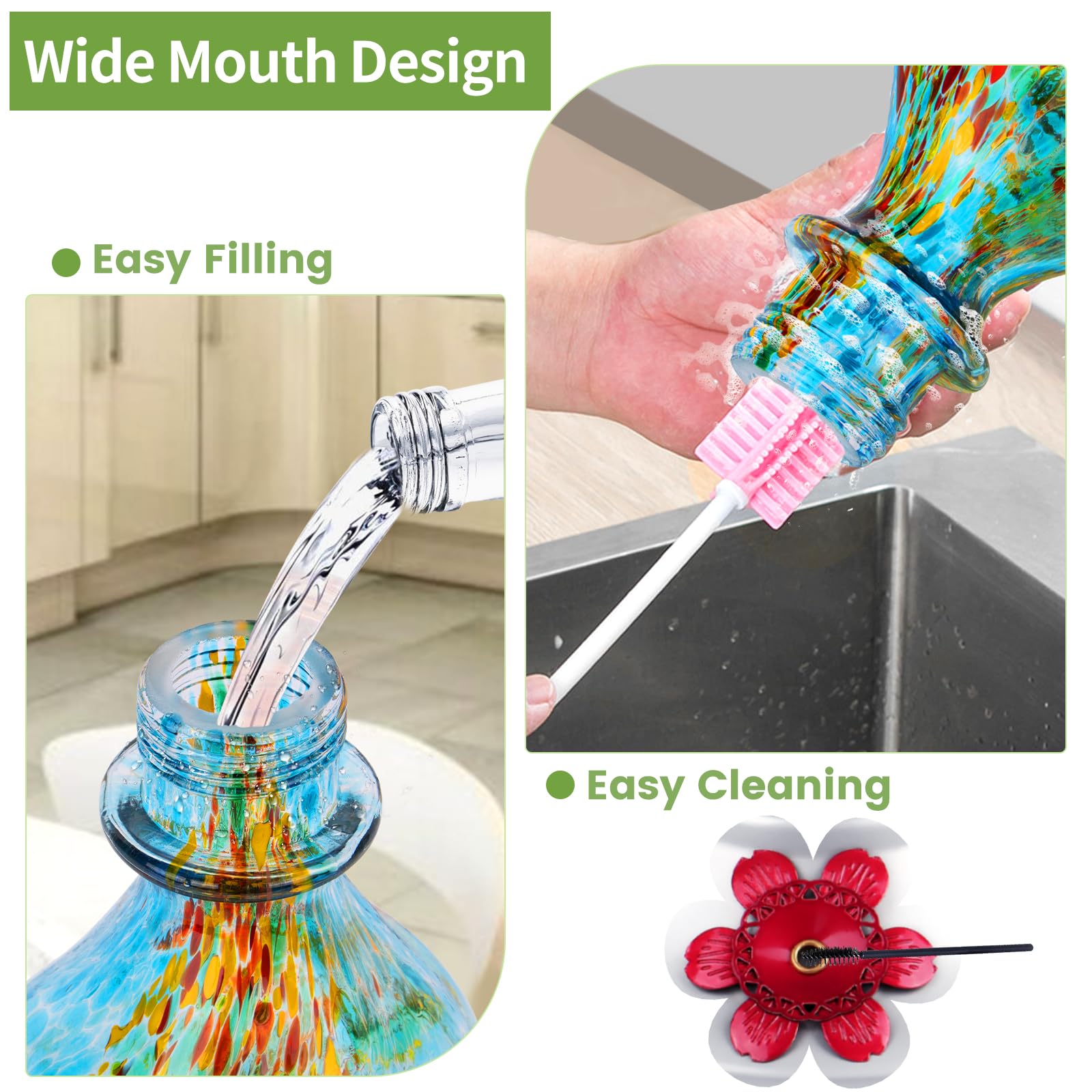 Blue hand-blown glass design adds color and charm to outdoor spaces