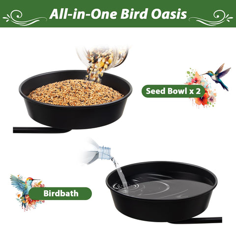 Ideal outdoor option to welcome hummingbirds with water and seeds.