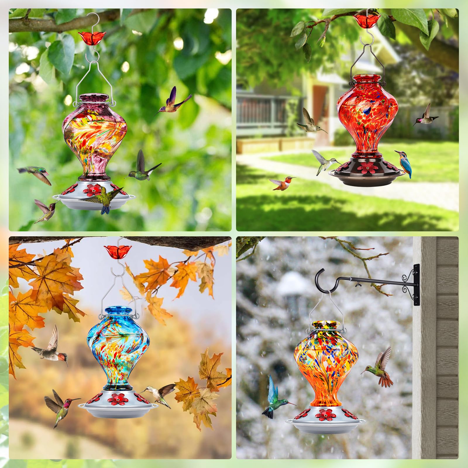 BOLITE purple glass feeder brightens patios with decorative appeal.