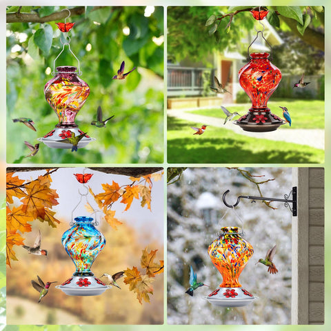 BOLITE purple glass feeder brightens patios with decorative appeal.