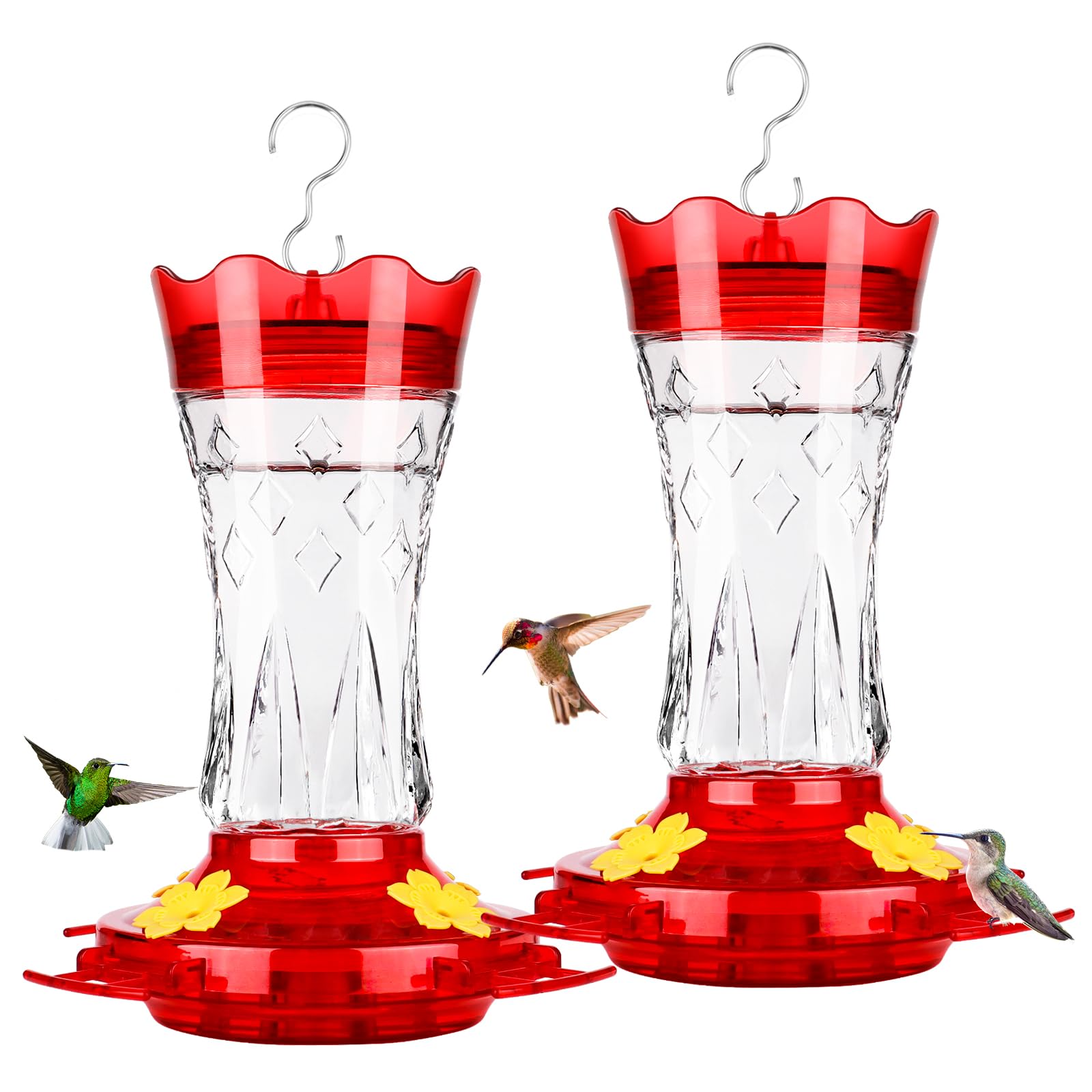 Bolite hummingbird feeder with star decor; clear glass bottle for easy nectar viewing
