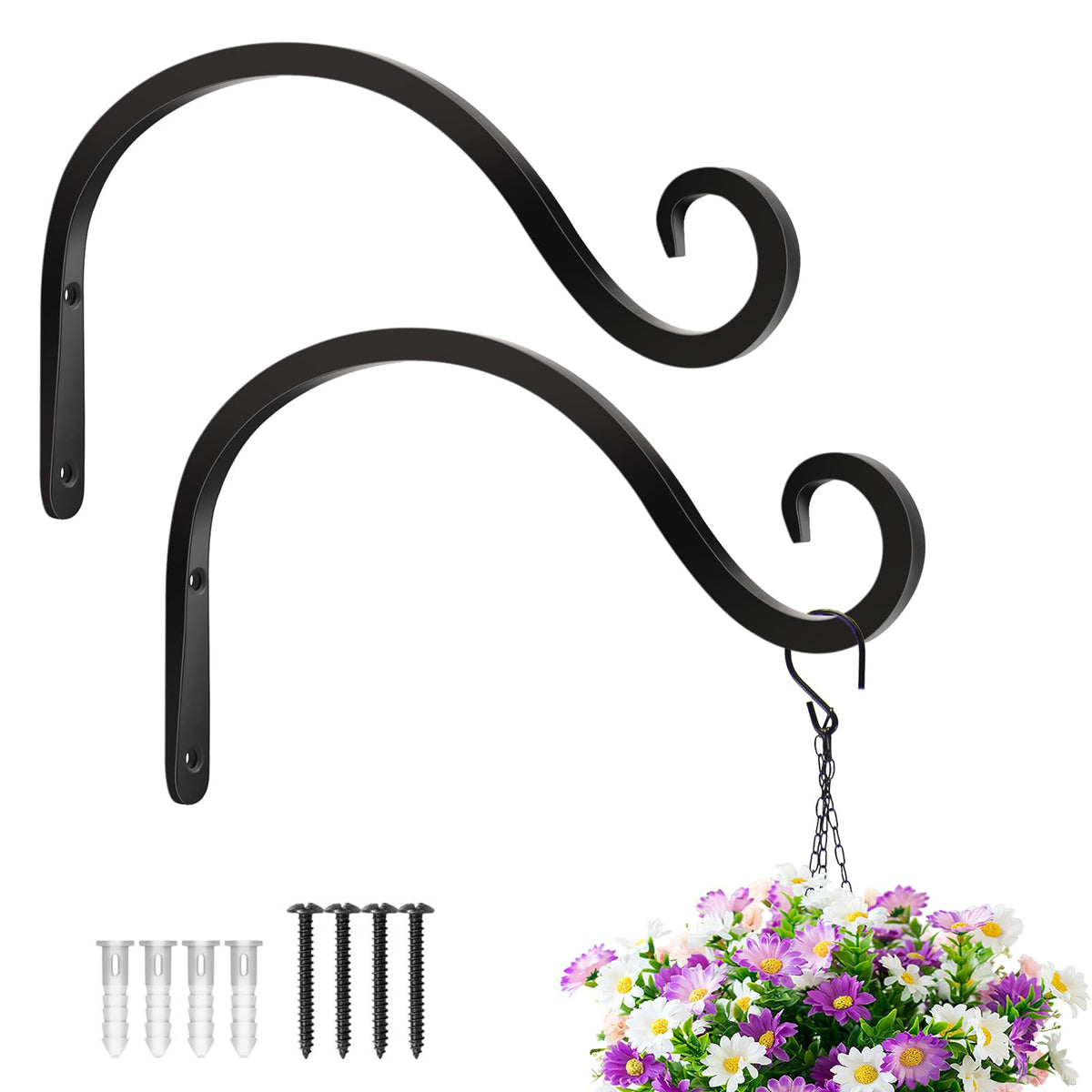 BOLITE plant hanger for outdoor use, 8 inch wall hook holds planters securely.