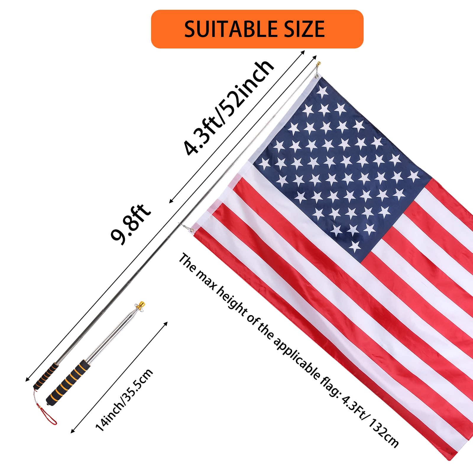 Boliyoooki collapsible telescoping flag pole for easy transport and quick setup