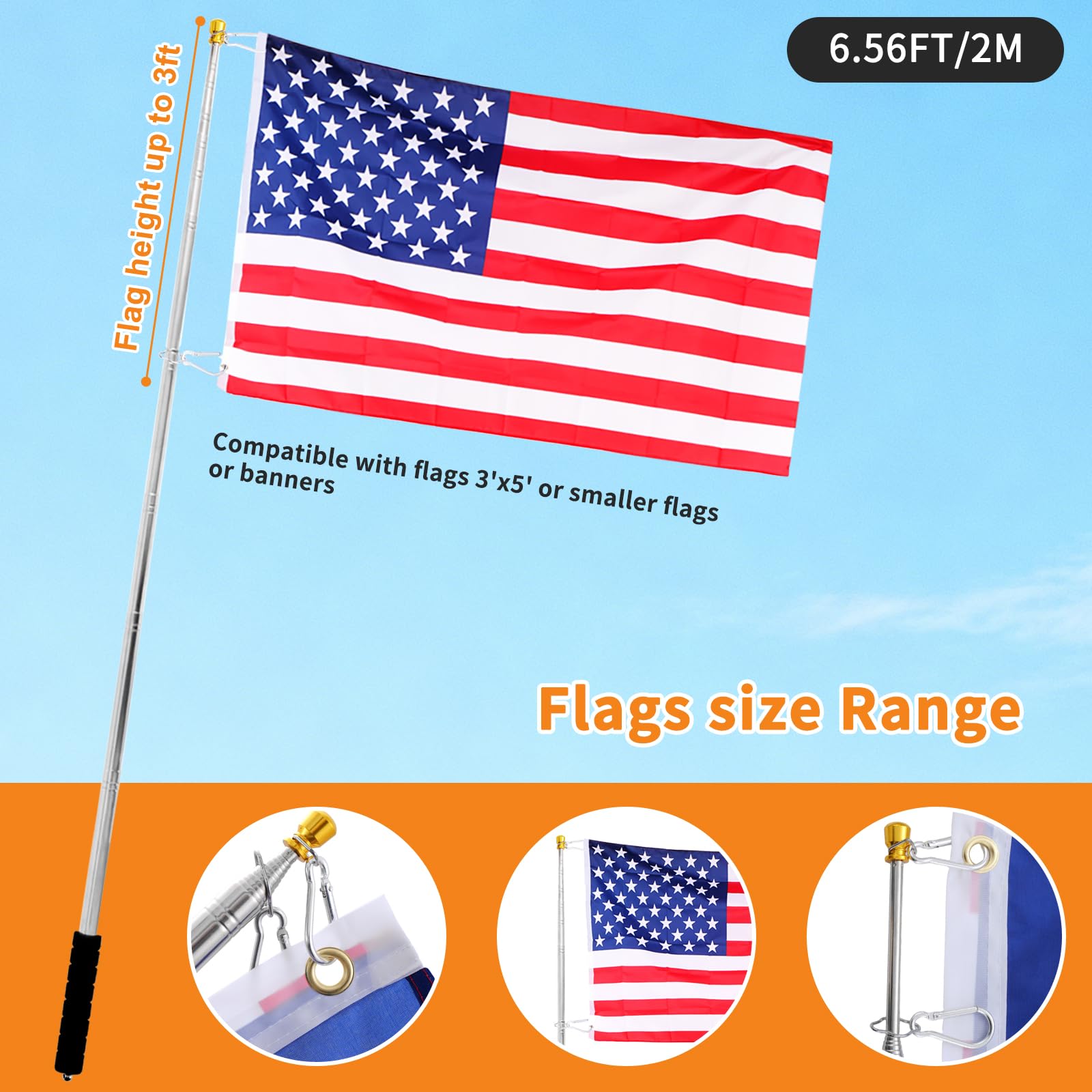Boliyoooki flag pole with lanyard for easy carrying.