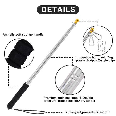 Boliyoooki flag pole with soft sponge grip for comfortable one-handed use.
