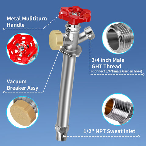 Boltigen chrome-plated frost-free spigot resists corrosion outdoors.