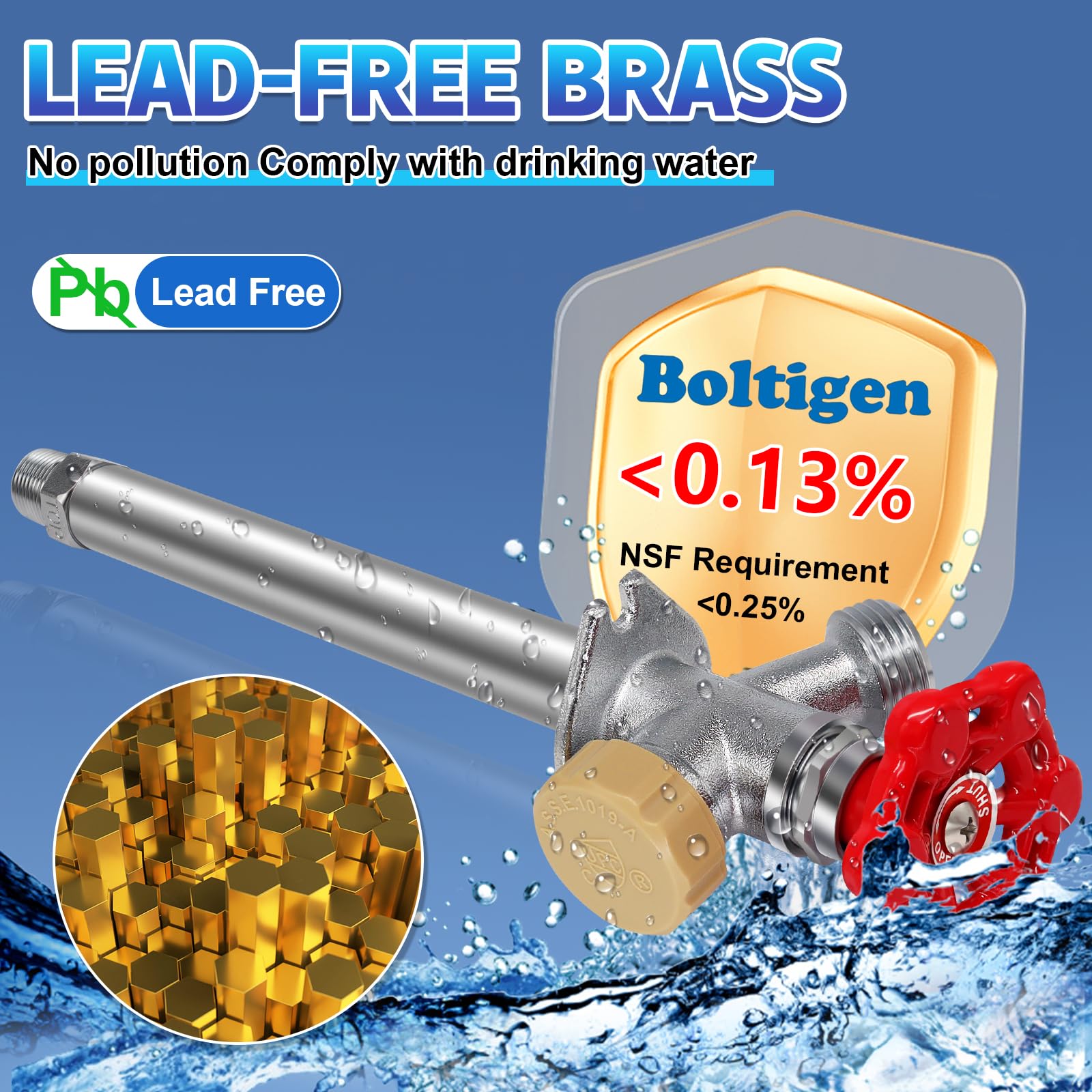 Boltigen no lead brass outdoor faucet with chrome plating for durability.