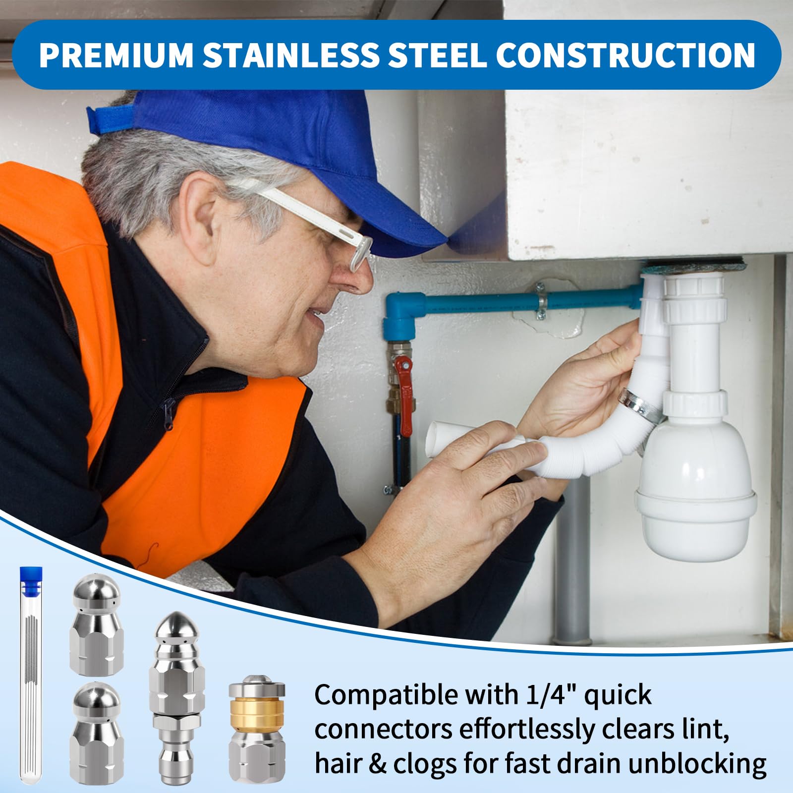 Boltigen side jet nozzle for versatile drain cleaning