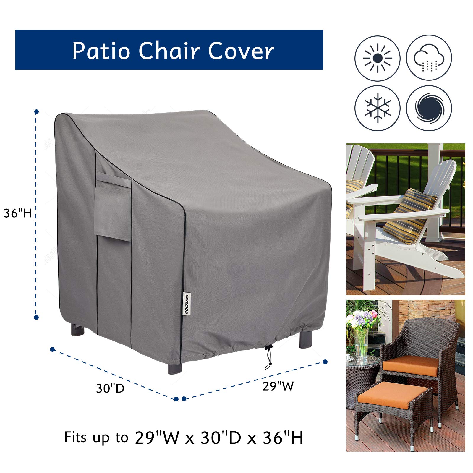 BOLTLINK windproof cover with straps keeps chairs secure on windy days