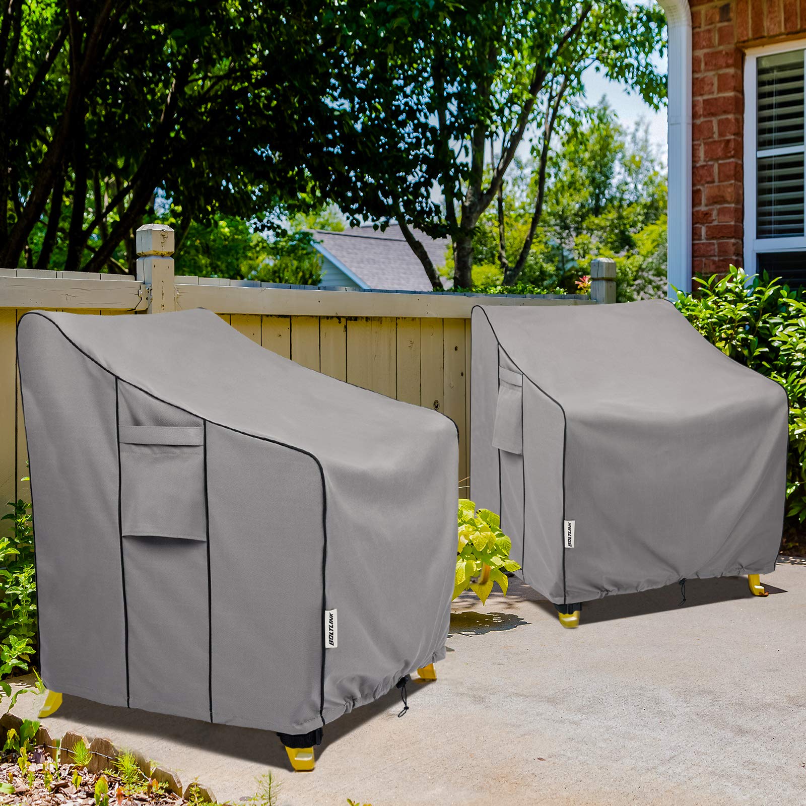 Boltlink outdoor cover with stain-resistant fabric cleans easily with a damp cloth