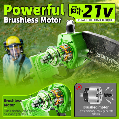 Boltrise brushless motor delivers smooth cutting and cooler operation.