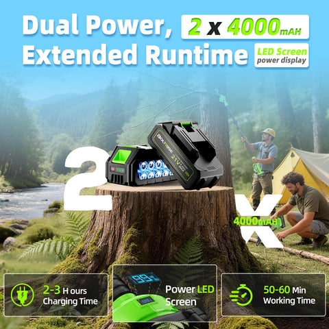 Boltrise dual 4000mAh batteries powering longer cordless sessions.