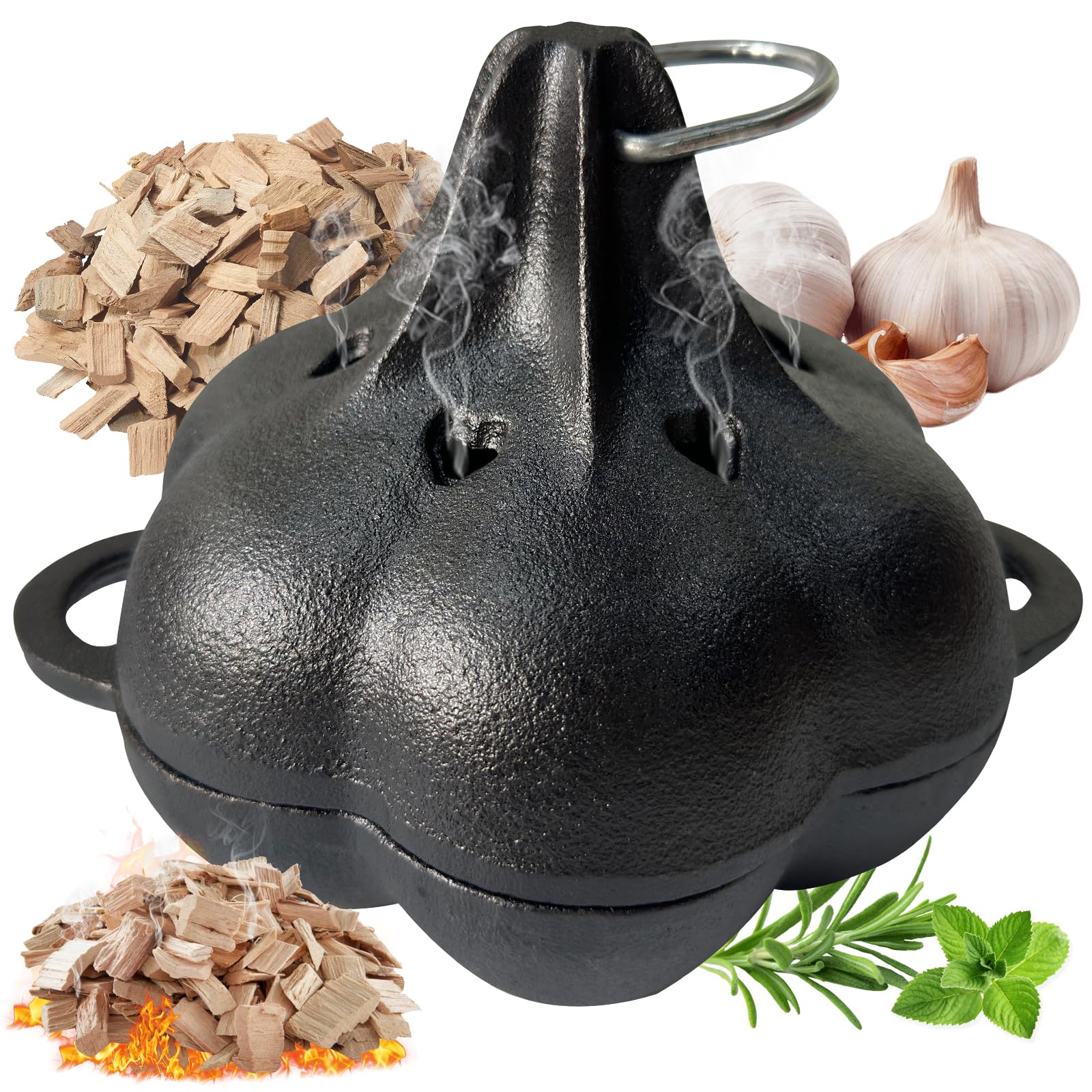 BOLVOUD Cast Iron Smoker Roaster lid top view showing compact design for grilling and oven use