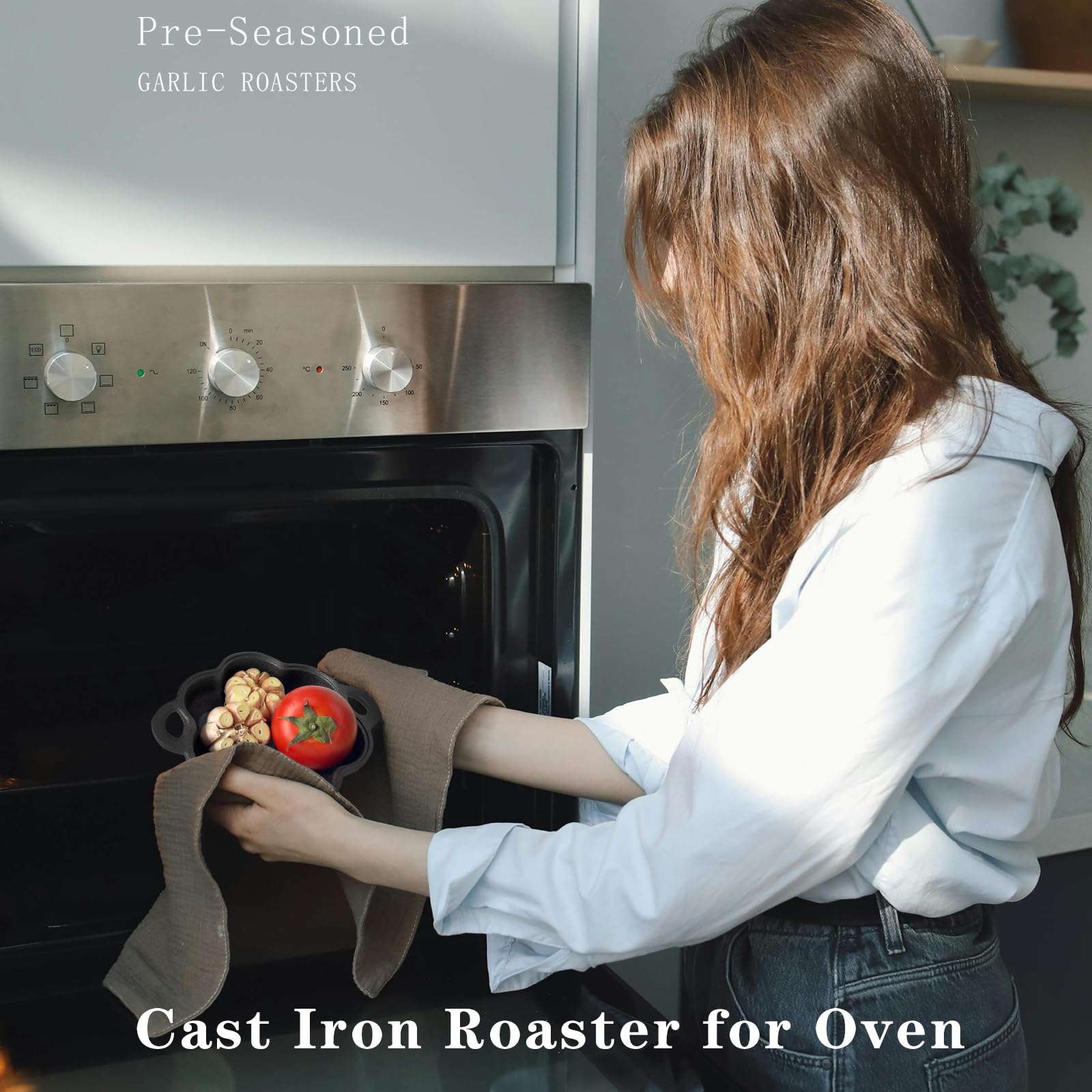 BOLVOUD Cast Iron Smoker Roaster wood chips setup ready for smoky flavor