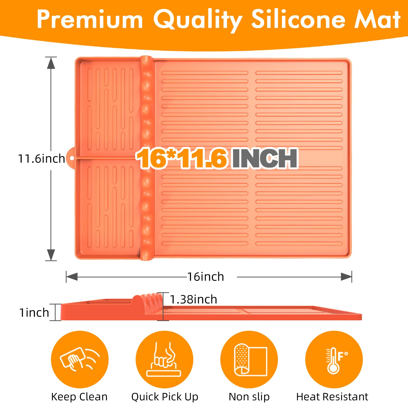 Bolycen mat with eight slots enhances on-grill utensil storage.