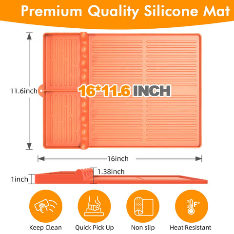Bolycen mat with eight slots enhances on-grill utensil storage.