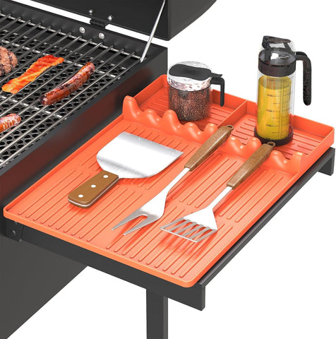 Bolycen silicone griddle tool mat in orange keeps utensils organized for grilling.