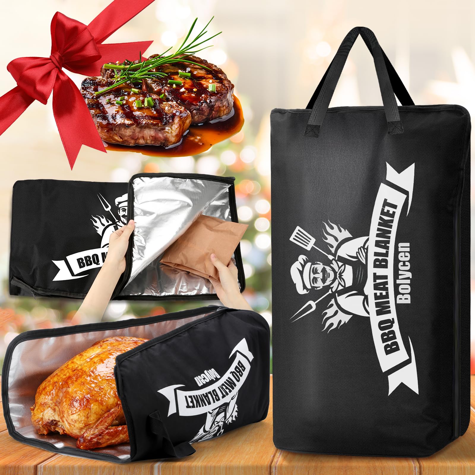 Bolycen upgraded BBQ blanket resting meat for heat retention in slow cooking