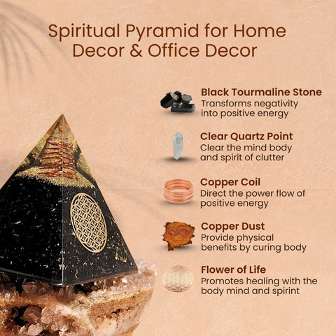 Bombay Crystals Export Orgone Black Tourmaline Pyramid altar-display enhances mindful spaces.