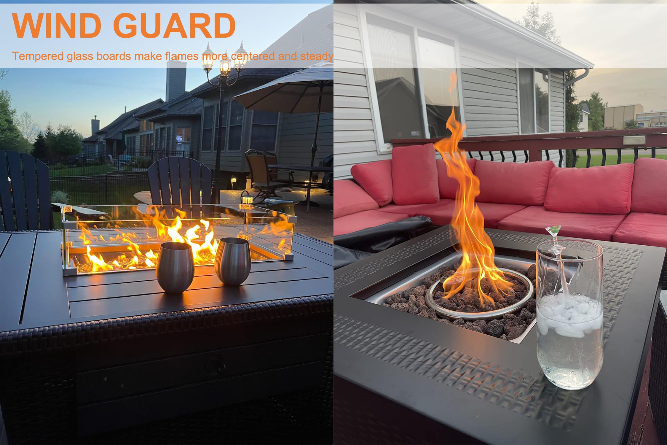 BOMINICA rectangular glass barrier shields flame from gusts