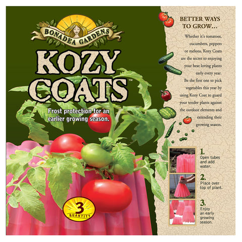 Bonadea Kozy Coats protect tomato seedlings from cold winds.