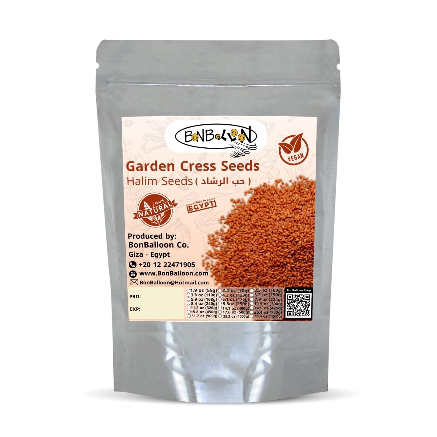 bonballoon Egyptian garden cress pack shot showing premium packaging