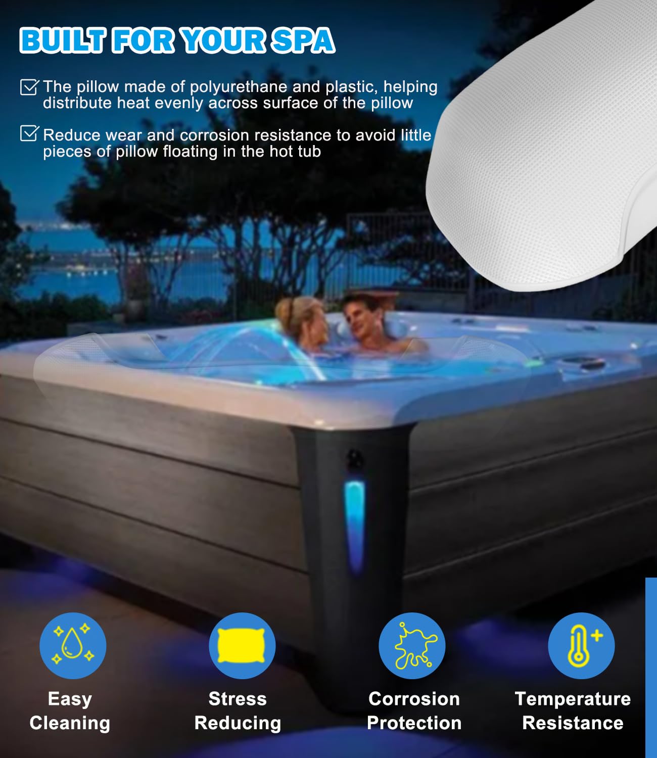 Bonbo 77228 spa pillow corrosion-resistant design stays looking new.