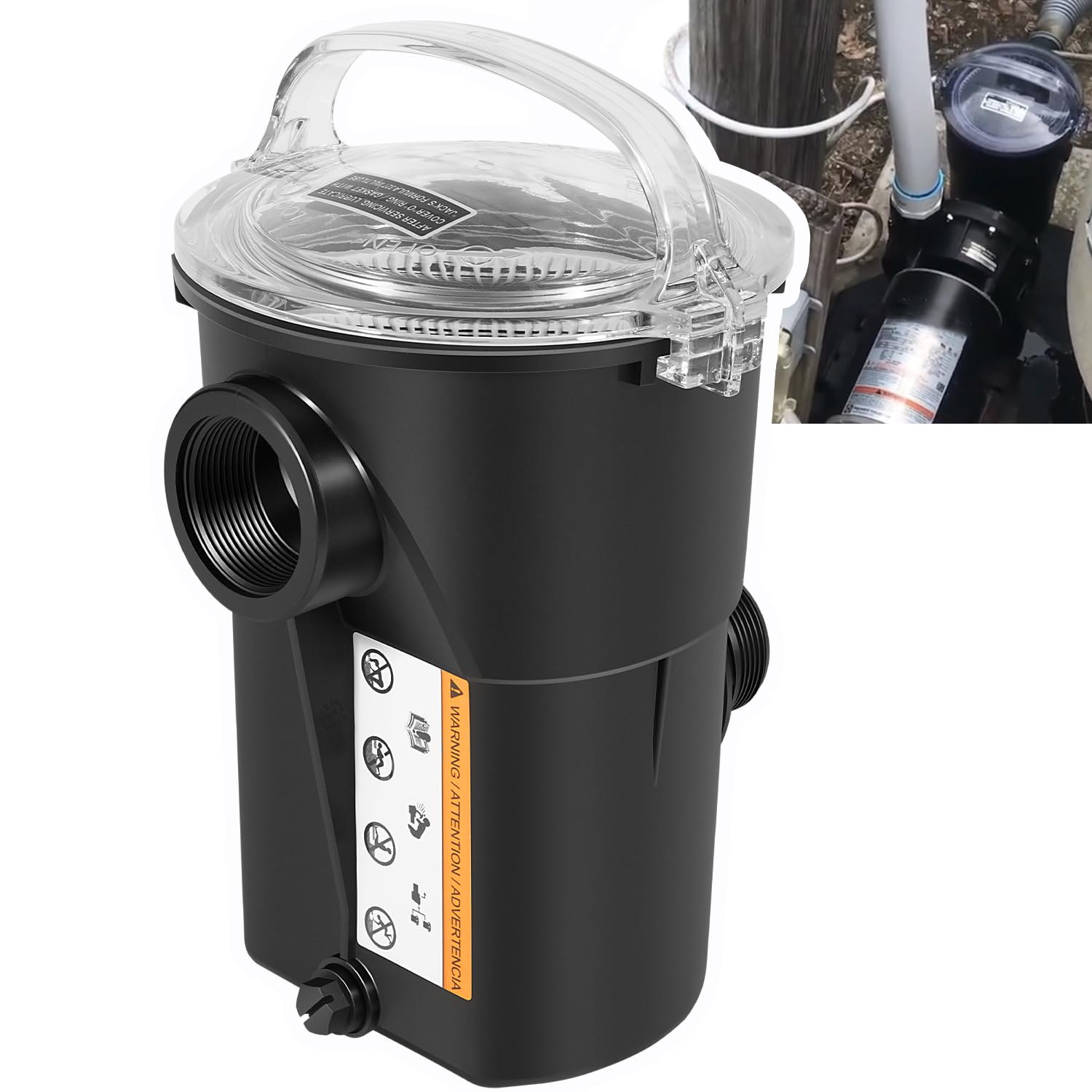 Bonbo SP1516 pump strainer housing demonstrates rugged ABS durability with effective debris filtration.