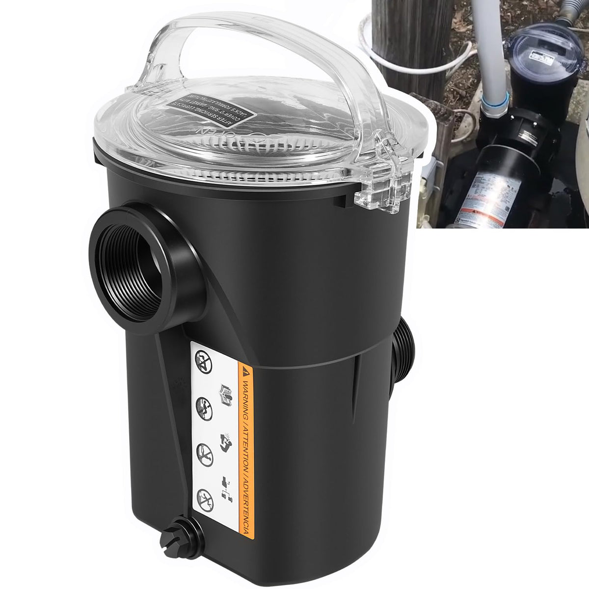 Bonbo SP1516 pump strainer housing demonstrates rugged ABS durability with effective debris filtration.