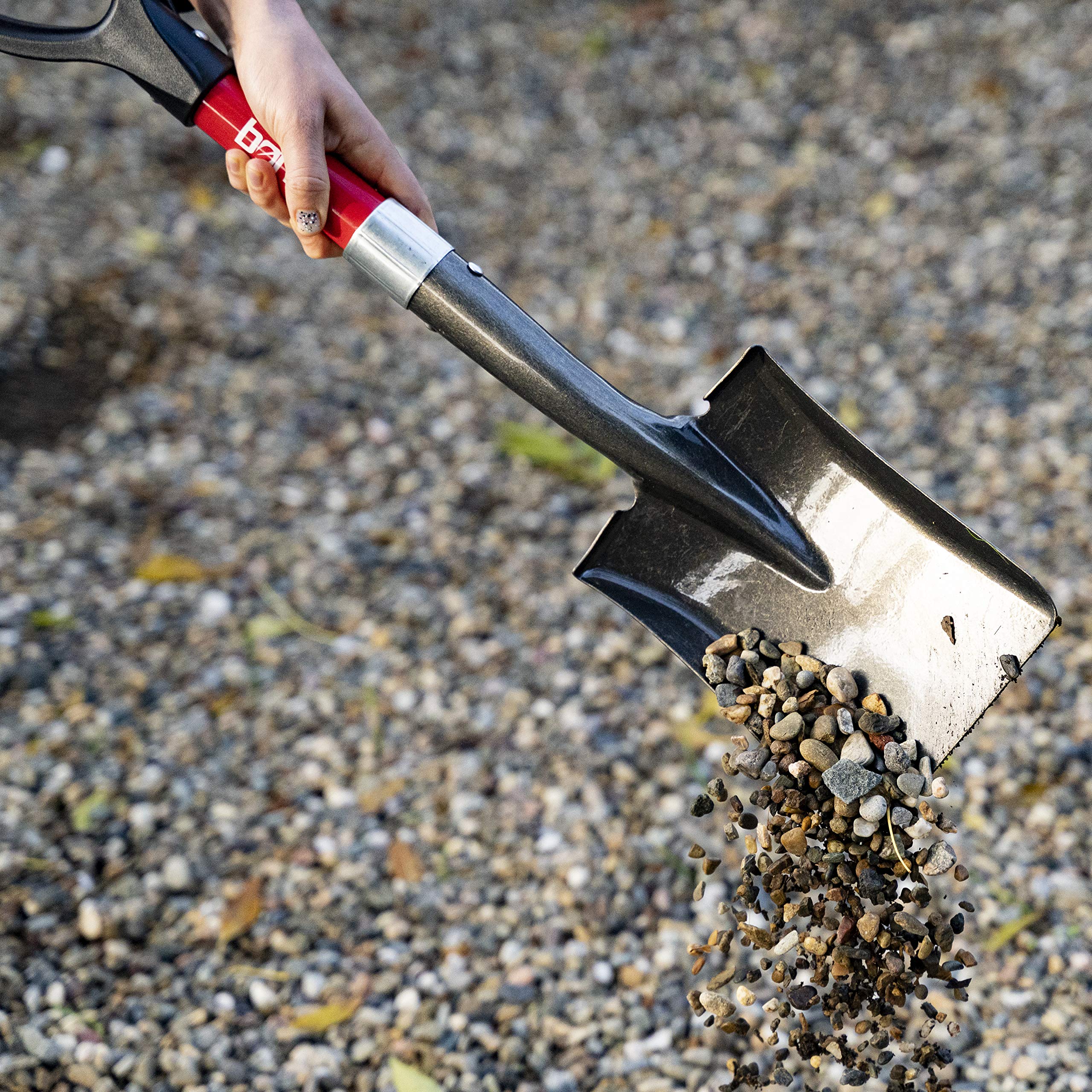 Bond LH047 mini D-handle square shovel with heat-treated steel head for durable digging.