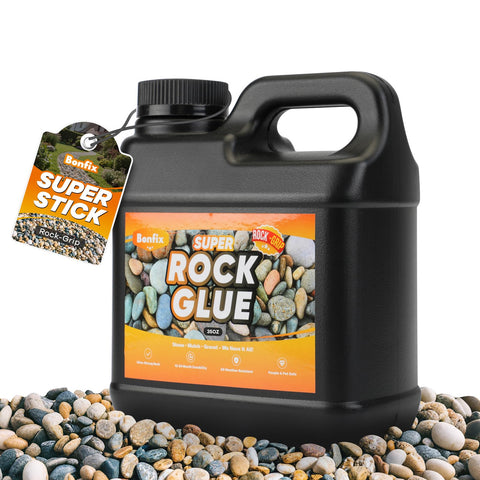 Bonfix Rock Glue bottle pour shows quick outdoor path bonding.