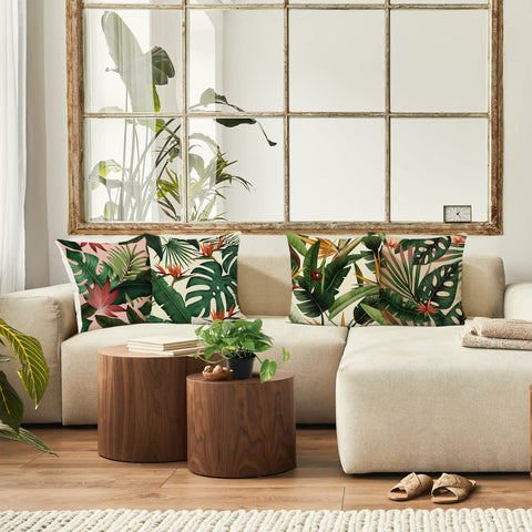Bonhause palm leaf design pillow cover adds greenery to sofas and chairs
