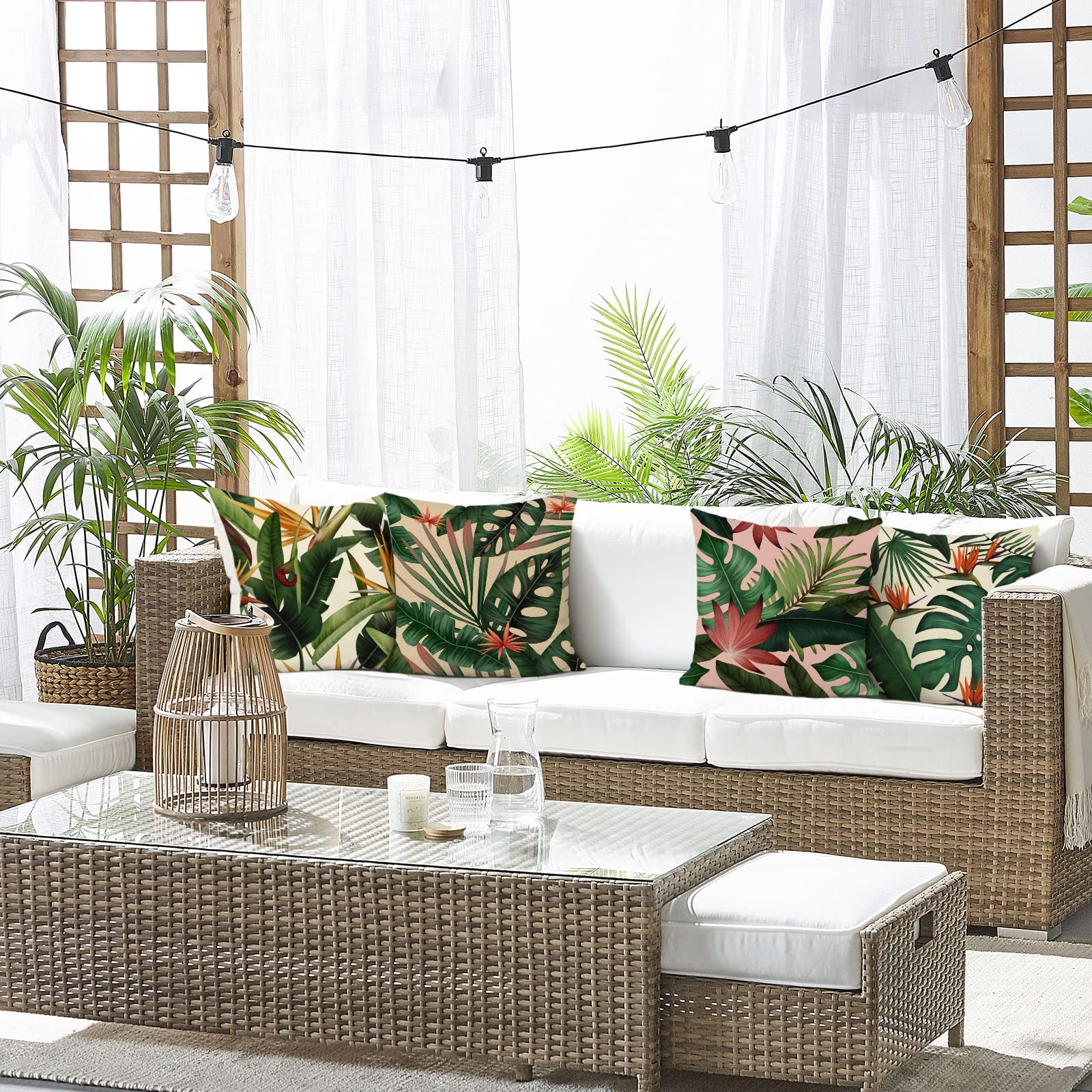 Bonhause monstera leaf pattern pillow cover elevates living room and patio ambience