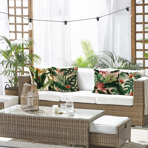 Bonhause monstera leaf pattern pillow cover elevates living room and patio ambience
