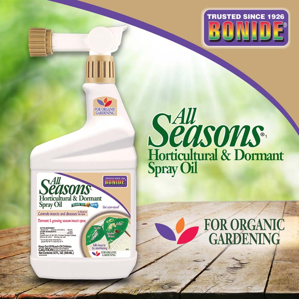 Bonide All Seasons dormant spray on green tips helps protect trees during critical stages.
