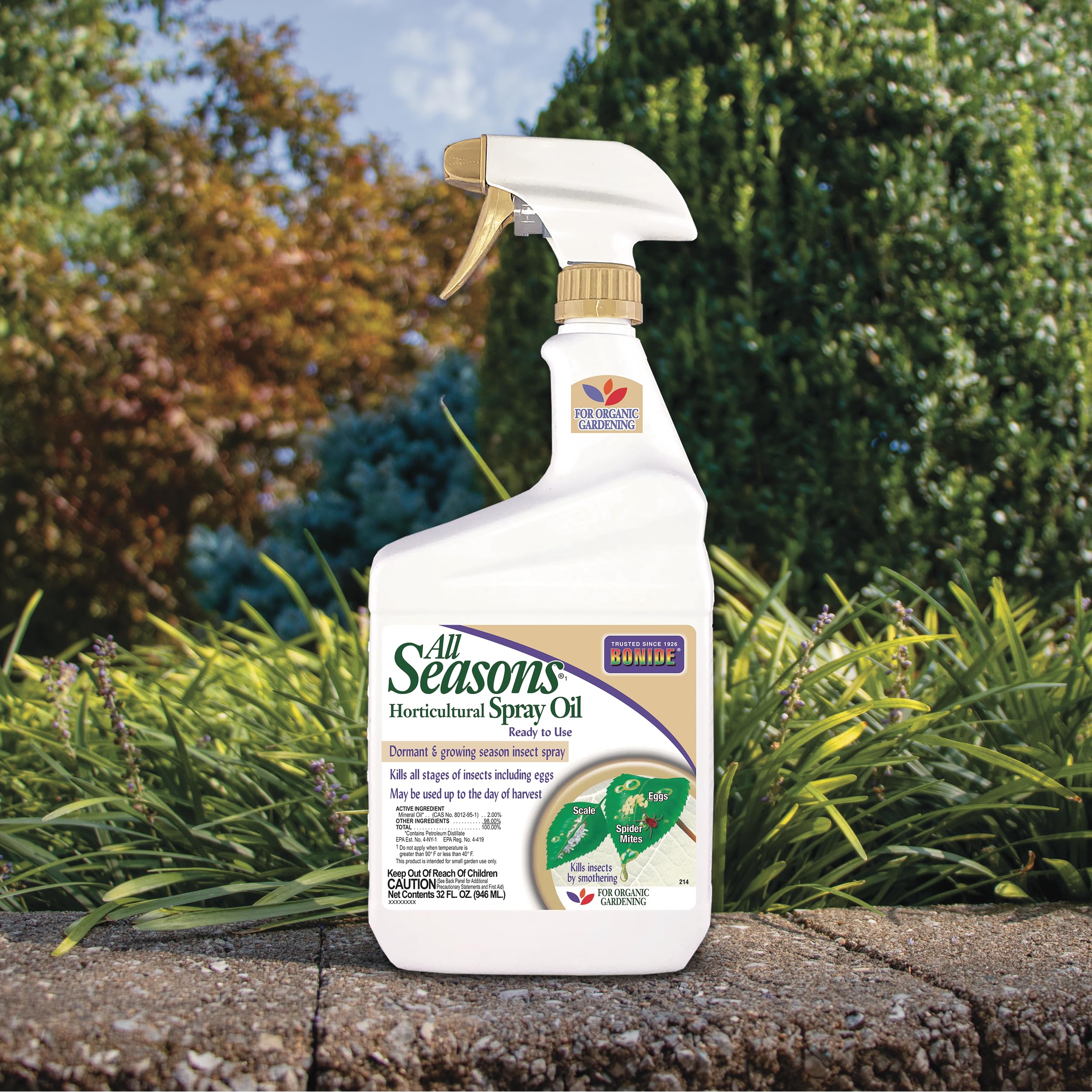 Bonide All Seasons spray on leaves demonstrates comprehensive plant coverage.