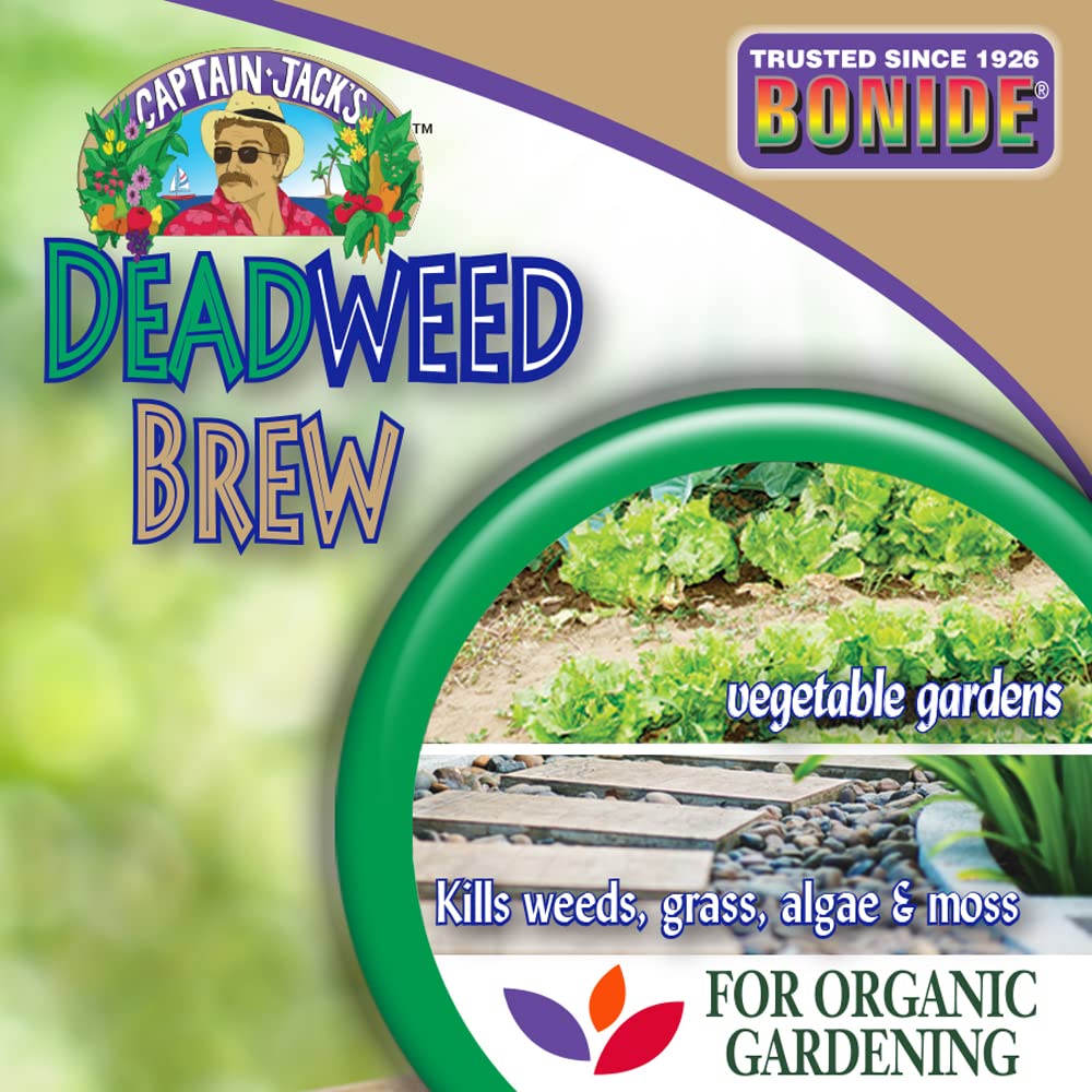 Organic gardening approval noted on the Captain Jack's Brew label.